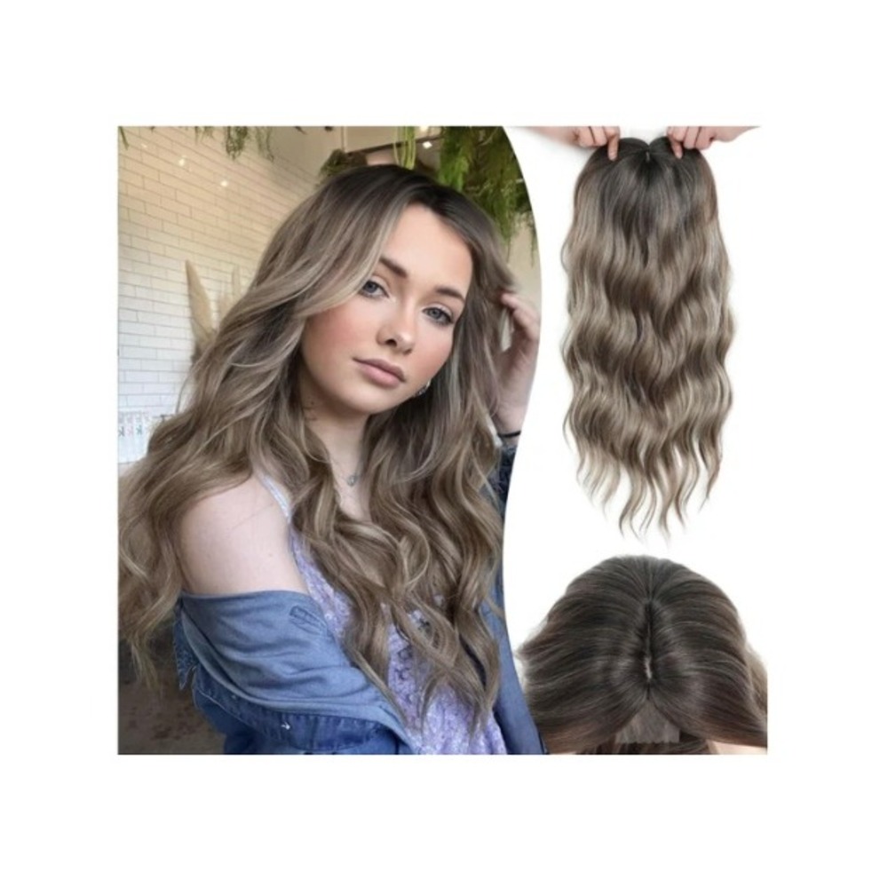 MORICHY 20in Hair Topper Mocha Brown Ash Blonde Wavy Synthetic Clip In Hairpiece